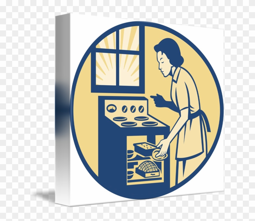 Housewife Baker Baking In Oven Stove Retro By Aloysius - Baking #1608008