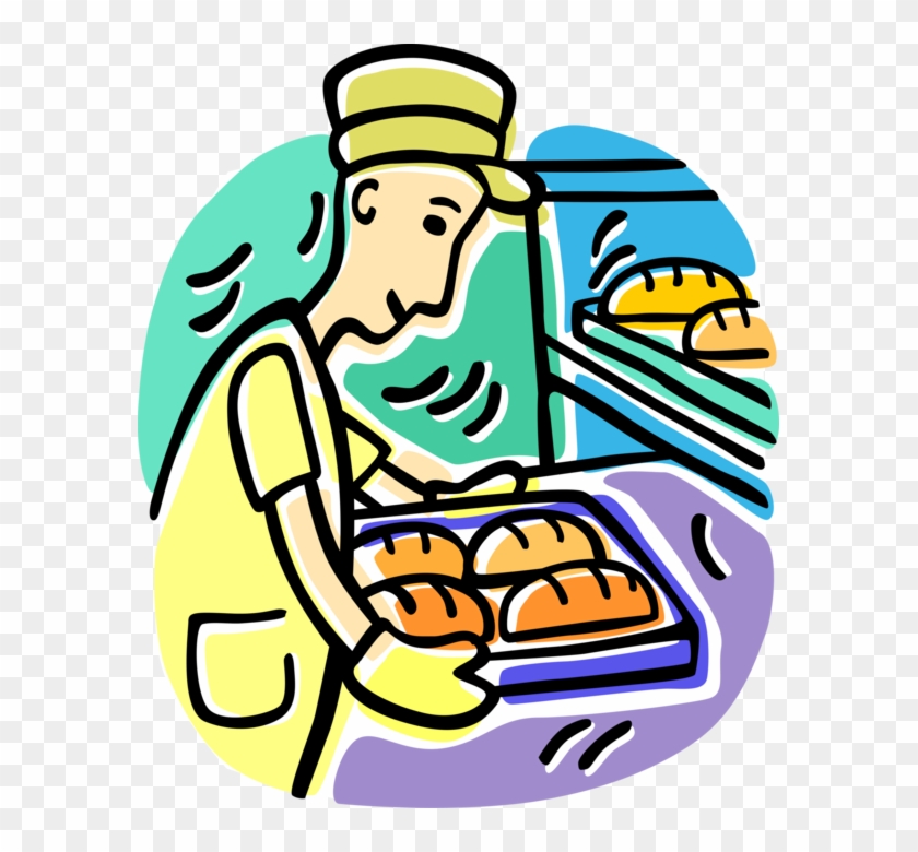 Vector Illustration Of Retail Bakery Baker With Tray - Baker Cartoon #1608013