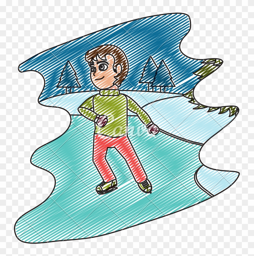 Boy With Ice Skates In Winter - Illustration #1608657