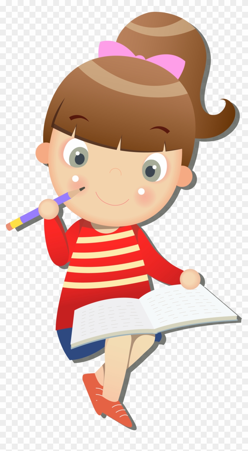 Cartoon Network Clipart Happy Girl - Vector Girl Studying Png #1609319