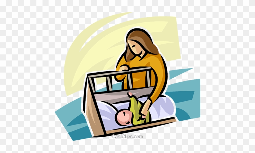 Pregnancy And Newborn Babies Royalty Free Vector Clip - Cartoon Baby Sleeping In Cot #1609350