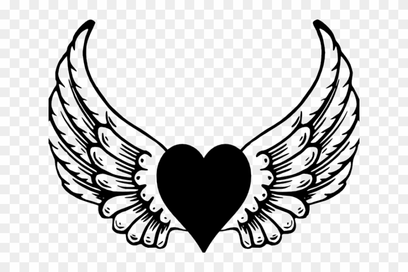 Black And White Angel Wings Heart SVG Clipart Angel Vector Files Angel Wings Eps Png Dxf Printable Cherub Wings Image Digital Download