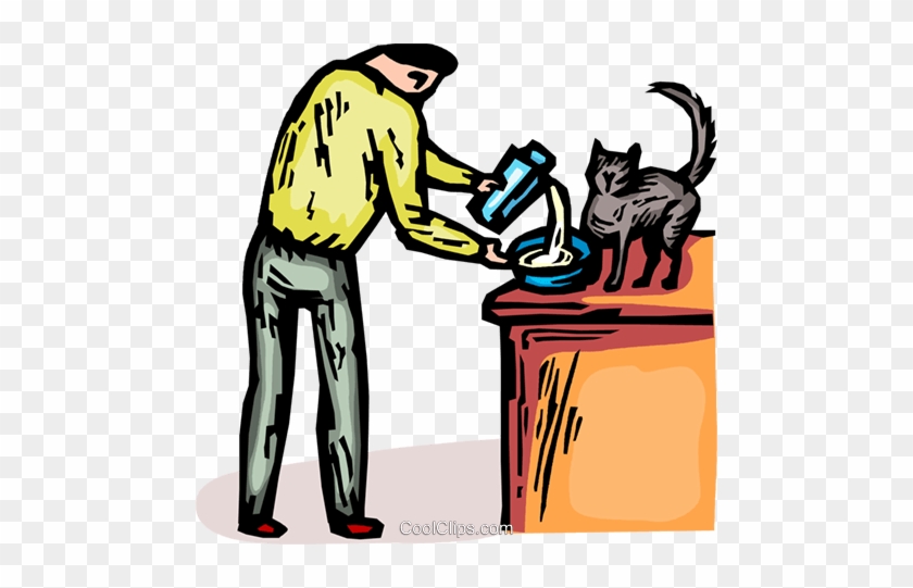 Man Pouring Milk In A Bowl For His Pet Ca Royalty Free - Black Cat #1610966