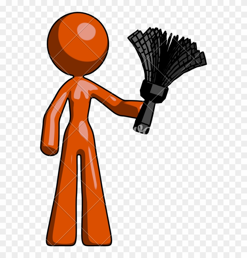 Mascot Woman Holding Feather Duster Facing Forward - Stock Photography #1611518