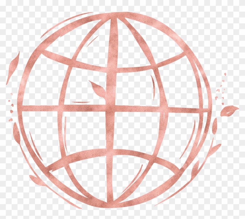 Hand Drawn Social Media Rose Gold - Black & White Globe Icon #1611567