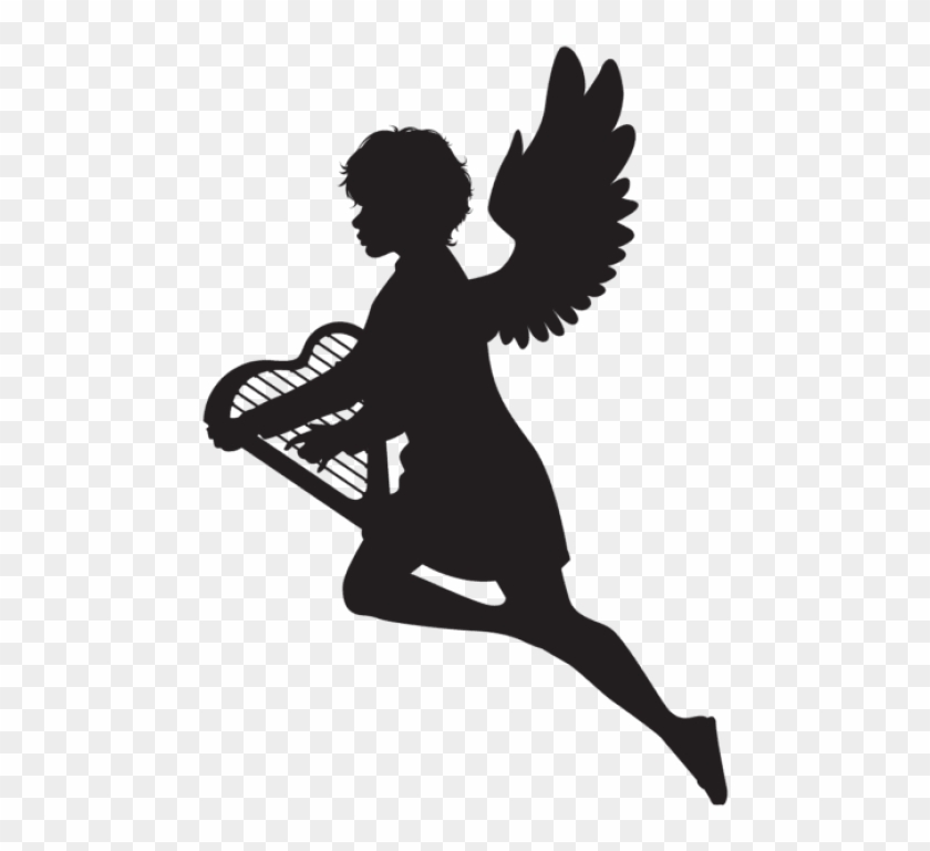 Angel With Harp Silhouette Png - Angel With Harp Clipart #1611711