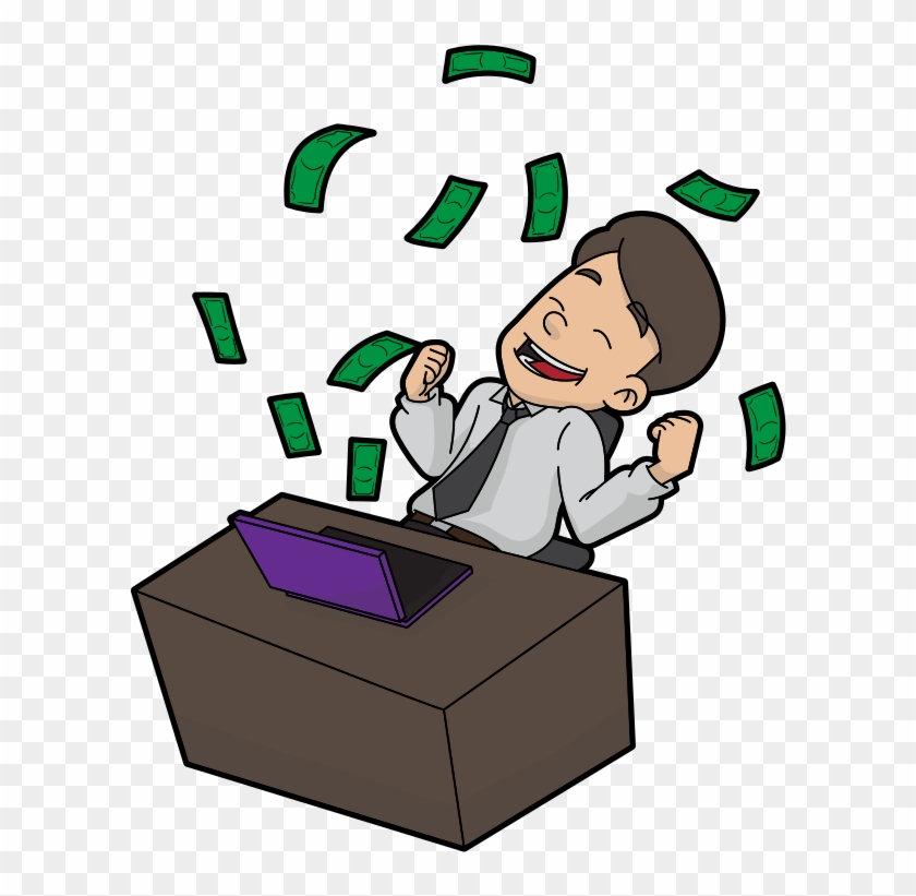 Cartoon Man Adoring The Money He Makes Online - Cartoon #1611831