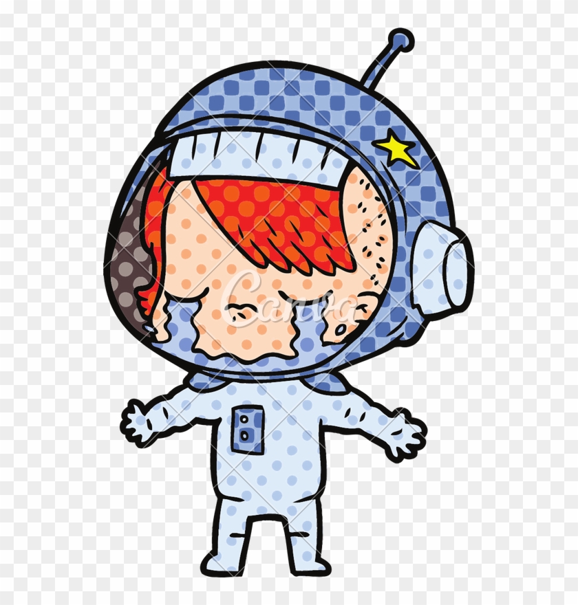 Cartoon Astronaut Girl Crying - Drawing #1611847