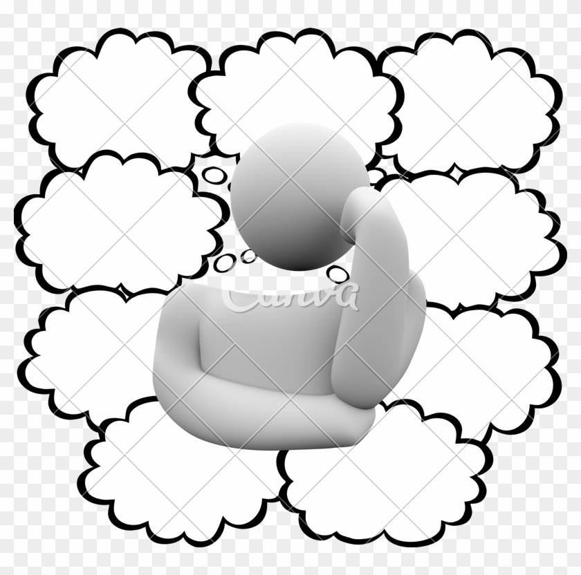 Thinker Thought Clouds Bubbles Thinking Person Many - Person With Thought Bubbles #1612836