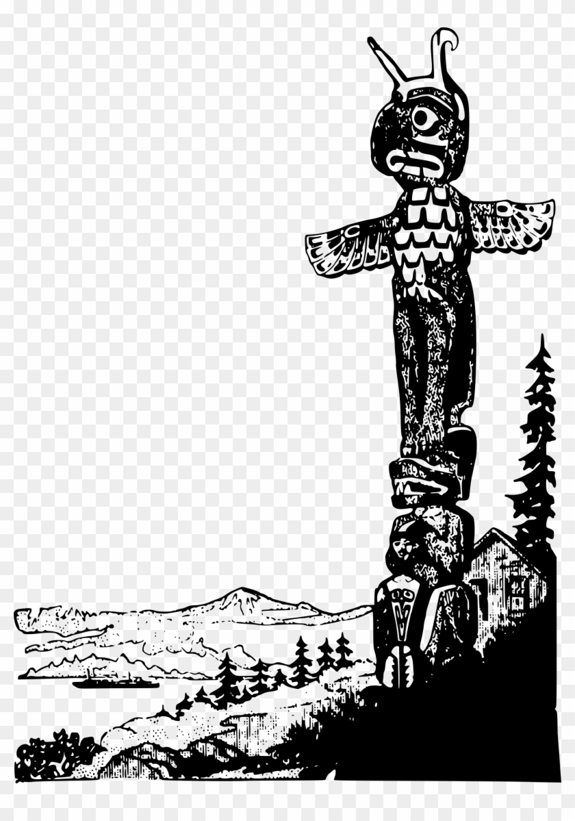 Alaskan Totem Pole Clip Art - Black And White Totem Pole Vector #1613959