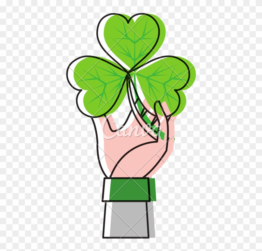 Moved Color Hand Man With Clover Plant And Leaves - Shamrock #1616260
