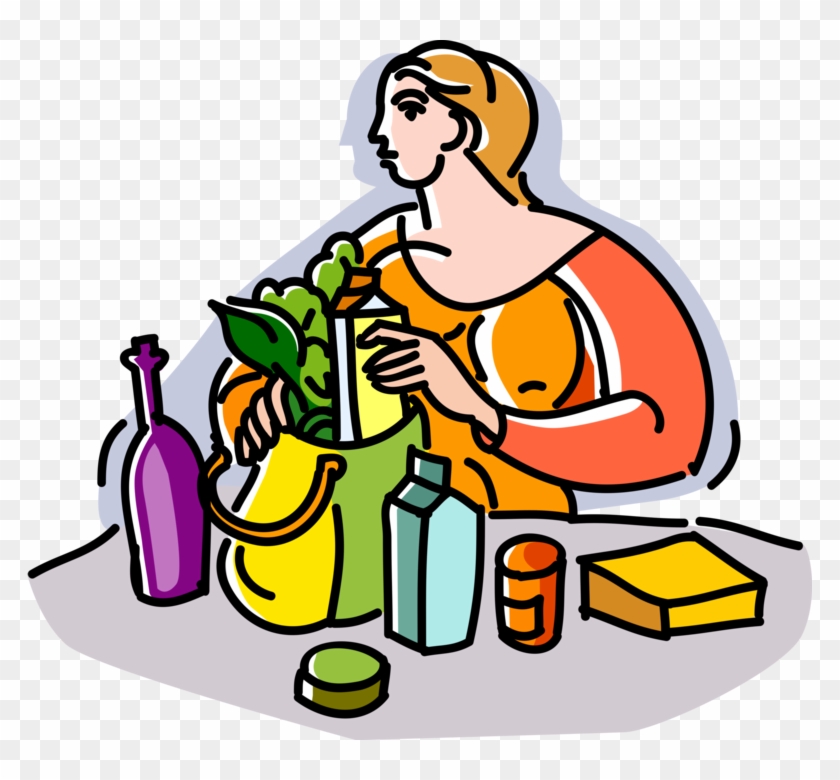 Vector Illustration Of Shopper With Food Groceries - Vector Illustration Of Shopper With Food Groceries #1617965