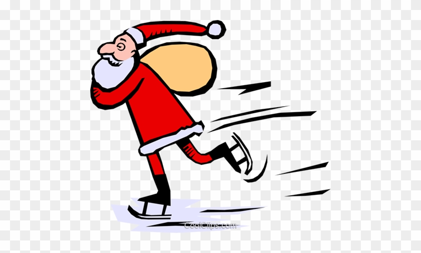 Santa Skating Royalty Free Vector Clip Art Illustration - Pere Noel Qui Court #1618660