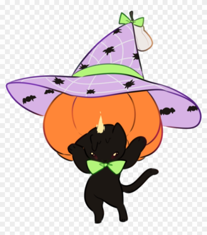 Witch Cat Pumpkin Spooky Cute Freetoedit - Cartoon #1619398