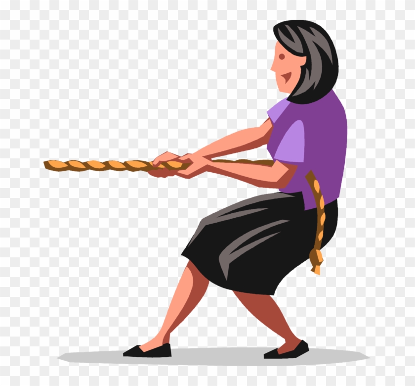 Vector Illustration Of Businesswoman In Anchor Position - Tug Of War Anchor Position #1620502