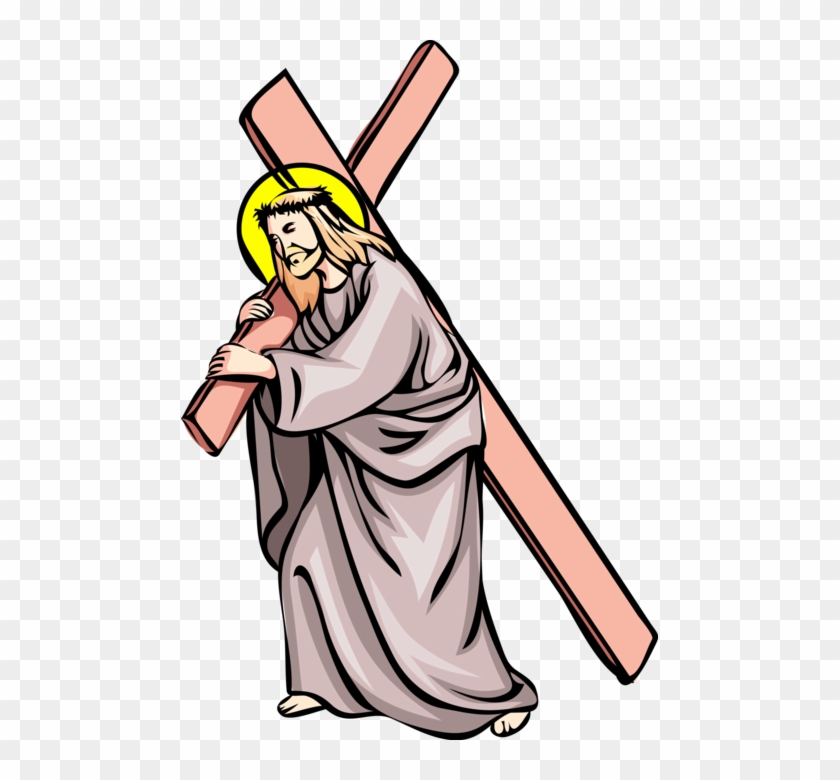 Vector Illustration Of Jesus Christ Carries Cross To - Clipart Stations Of The Cross #1623161