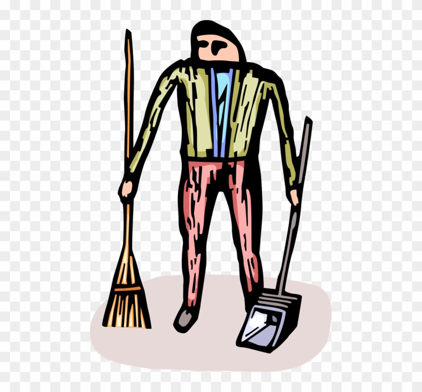 Vector Illustration Of School Janitor Custodian With - Vector Illustration Of School Janitor Custodian With #1623237