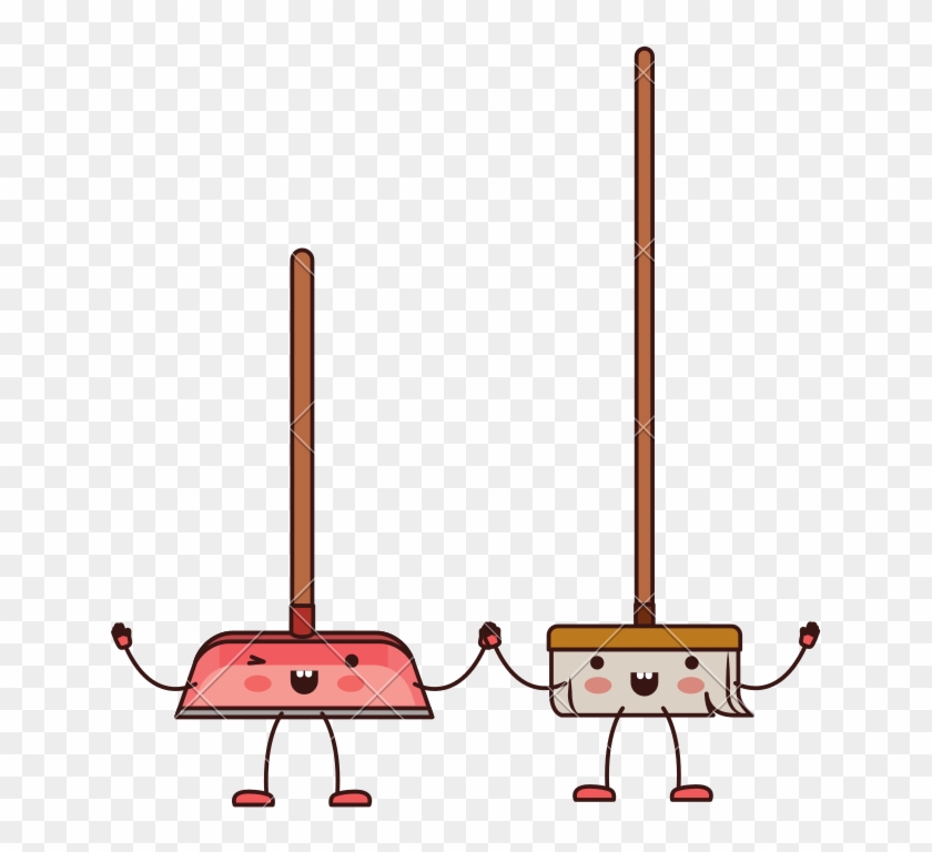 Kawaii Cartoon Broom And Dustpan - Cleaning Tools Cartoon Png #1623240