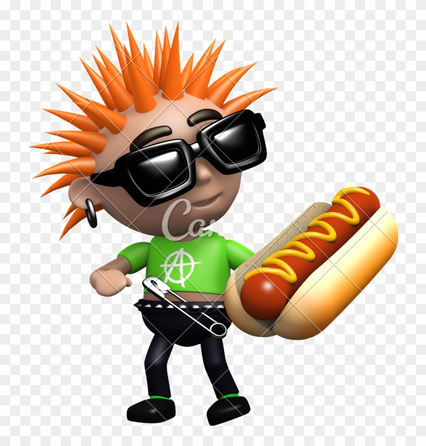 3d Punk Eats Hot Dog - Cartoon #1628590