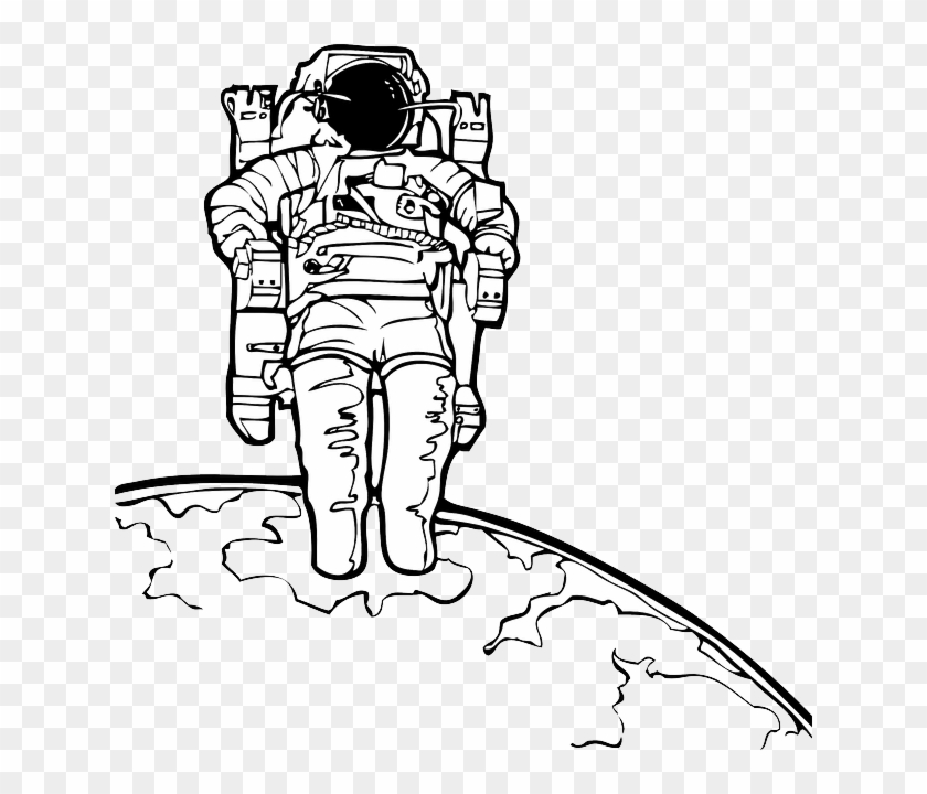 Science, Outline, Moon, Cartoon, Astronomy, Astronaut - Astronaut Black And White Clip Art #251691