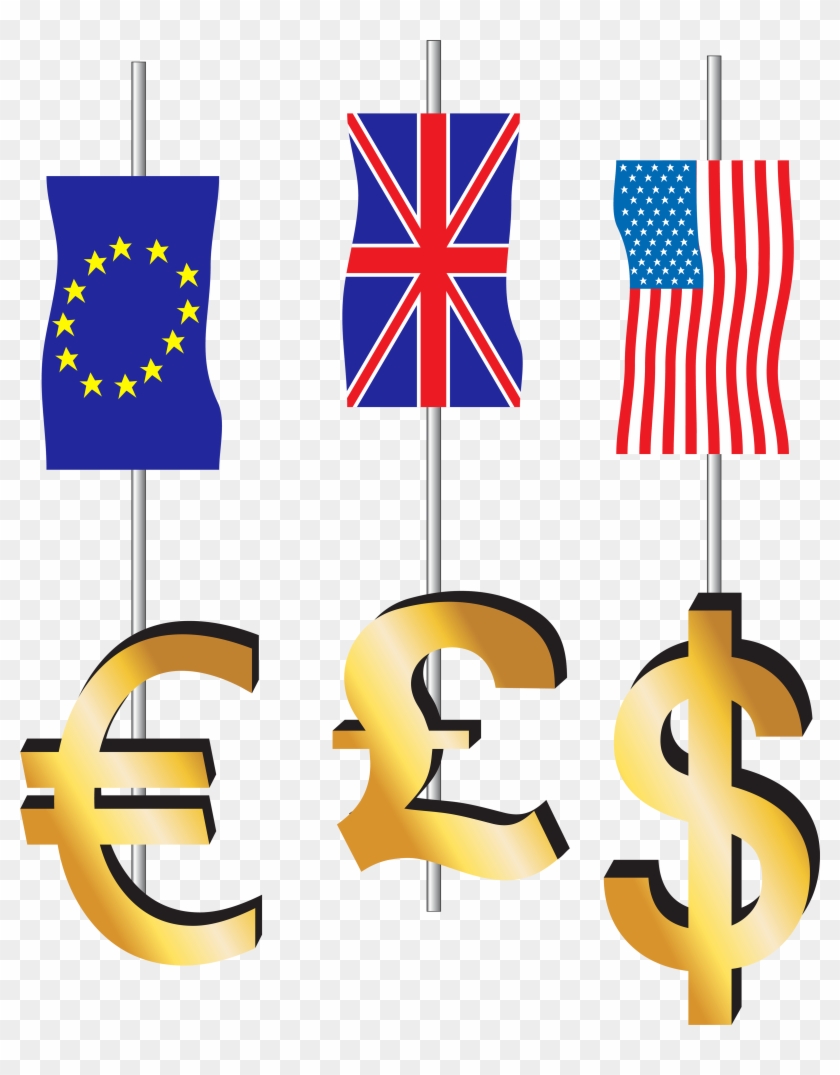 Euro Pound Dollar Signs And Flags Png Clipart - Dollar Euro And Pound Sign #252190