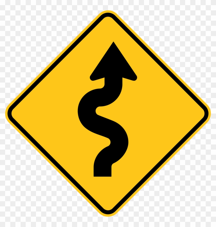 Winding Road Right Warning Trail Sign Yellow - Winding Road Ahead Sign #252486