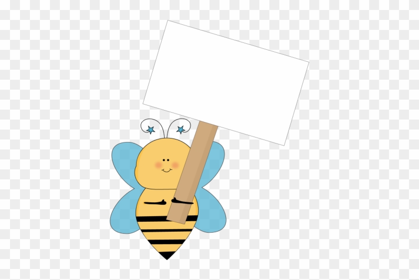 Blue Star Bee Holding A Blank Sign Clip Art - Clip Art #252599