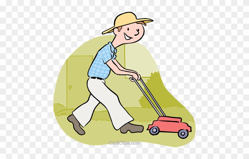 Cartoon Man Pushing Lawn Mower #253198
