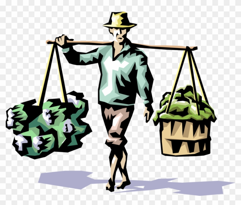 Vector Illustration Of Asian Vegetable Vendor Carries - Scales Of Justice #253506