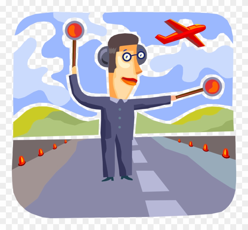 Vector Illustration Of Air Traffic Controllers Maintain - Cartoon #1630587