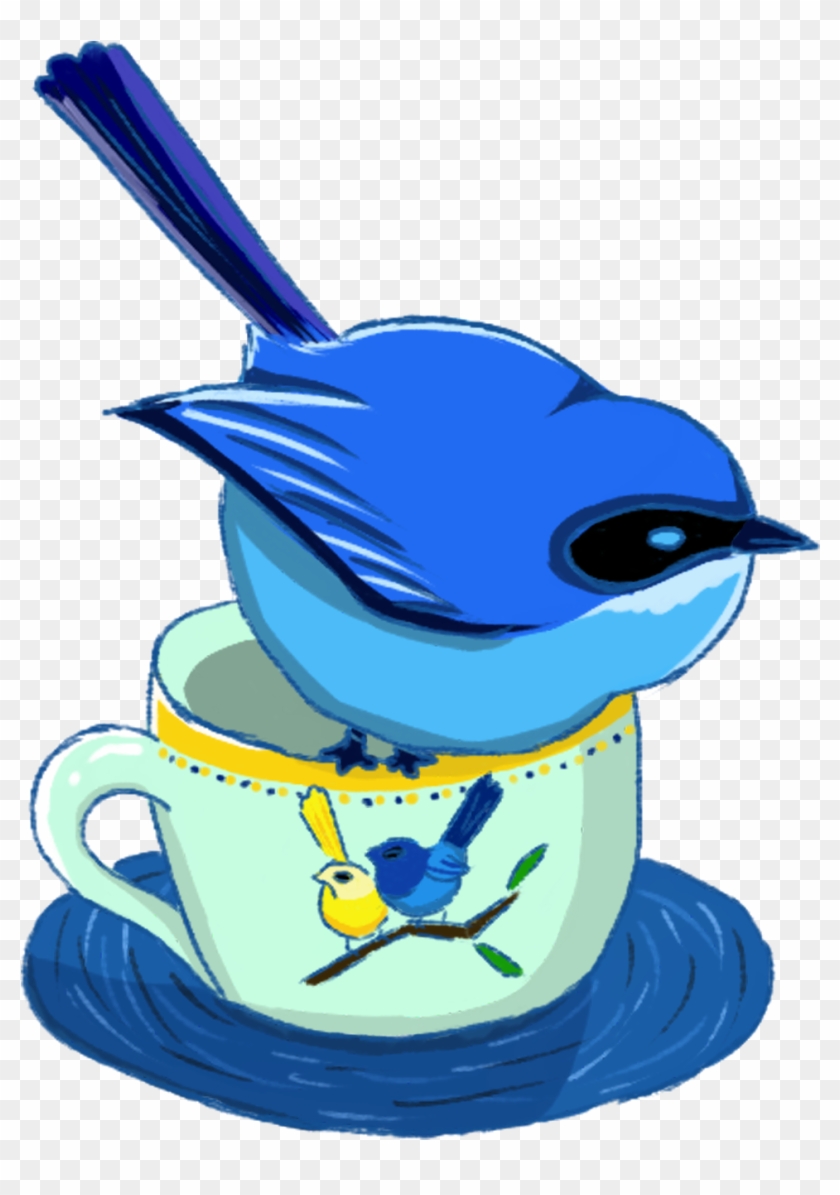 Blue Purple Bird Teacup Hand Drawn Png And Psd - Cartoon #1631404
