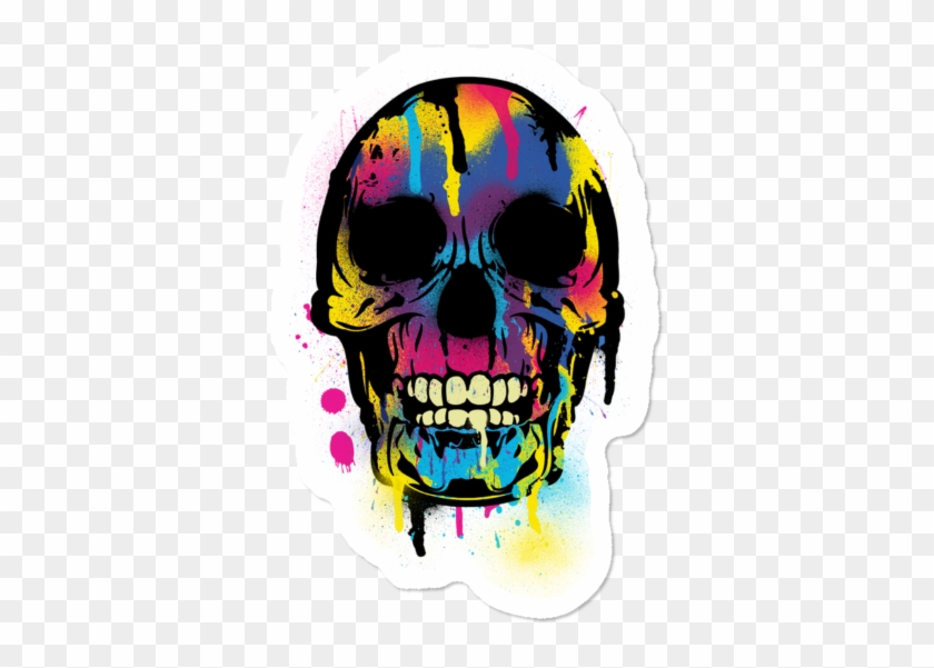 Skull With Colorful Drips And Paint Splatters - Neon Paint Skull #1631718