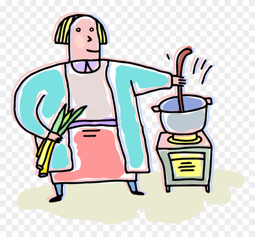 Vector Illustration Of Kitchen Cook Cooking With Soup - Vector Illustration Of Kitchen Cook Cooking With Soup #1631793