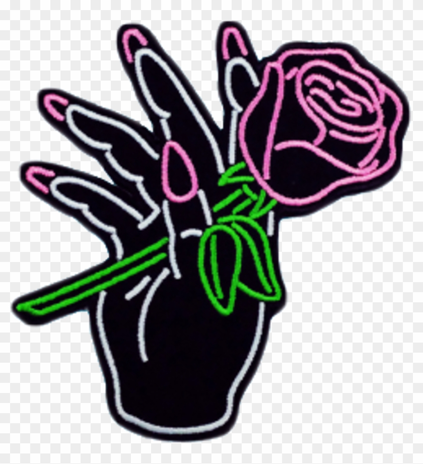 Patch Neon Rose Pink Kawaii Tumblr Sticker Freetoedit - Aesthetic Hand With Rose #1631835