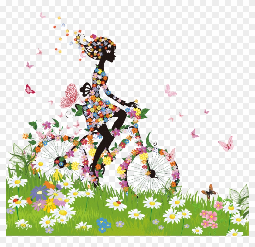 Free Png Download Flower Fairy Girl 5 Shower Curtain - Imagenes De Mujer En Bicicleta Con Flores #1631881