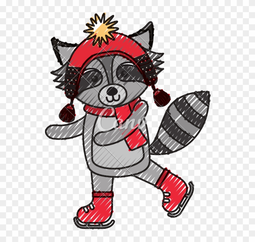 Cute Scribble Christmas Raccoon Cartoon - Cartoon #1632551