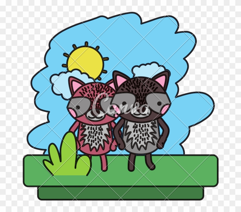 Color Couple Raccoon Cute Wild Animal - Illustration #1632553