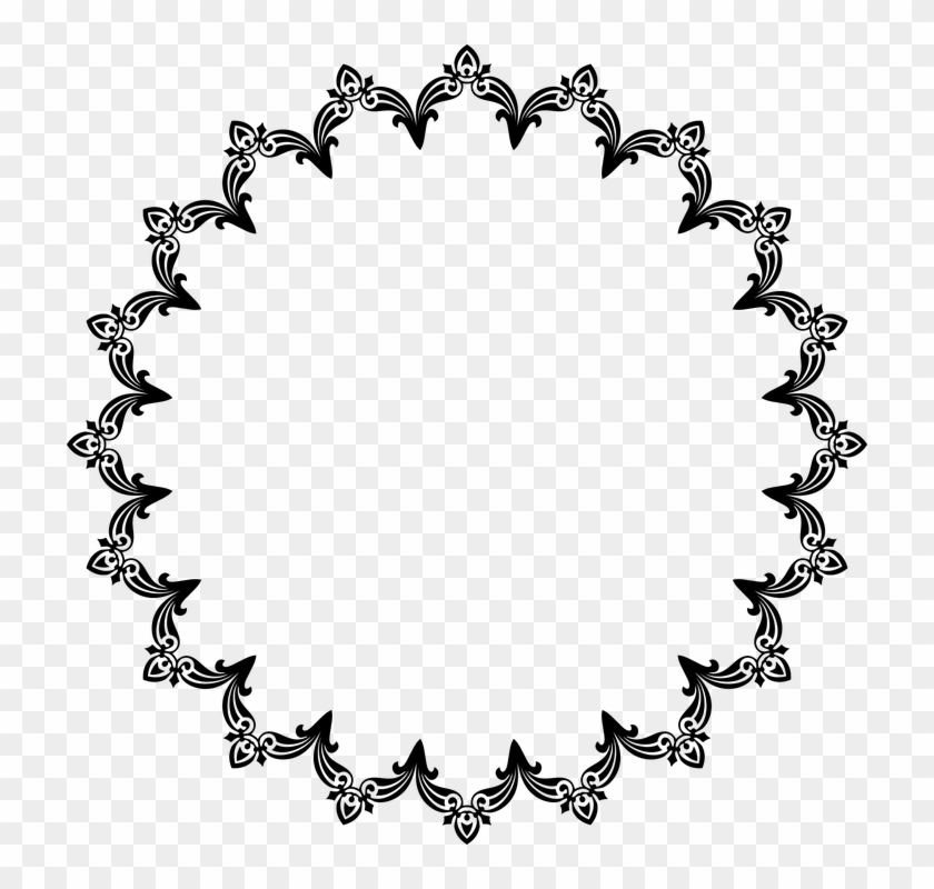 Victorian, Vintage, Floral, Flourish, Ornamental - Black Round Frame Png #1634170