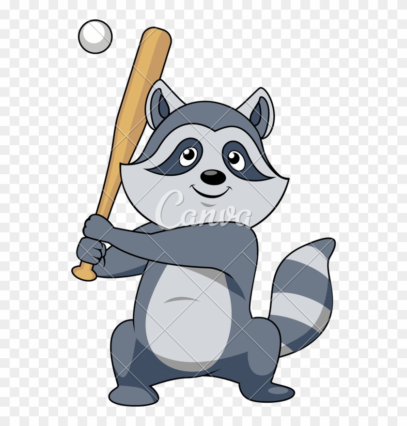 Cartoon Raccoon Baseball Player Character - Raccoon Playing Baseball #1634298