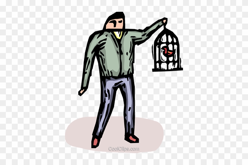 Man With A Birdcage Royalty Free Vector Clip Art Illustration - Man With A Birdcage Royalty Free Vector Clip Art Illustration #1634680