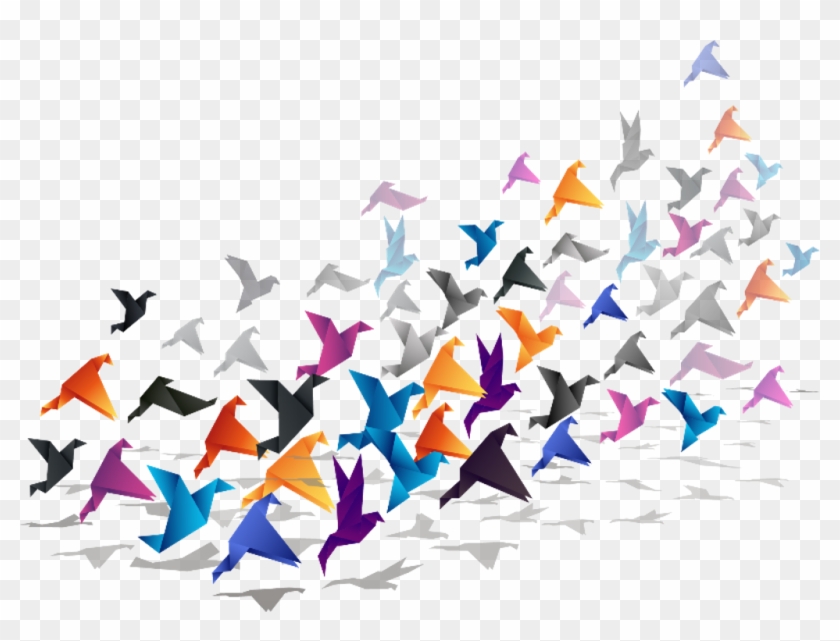 Birds Sticker - Origami Birds Flying #1634791