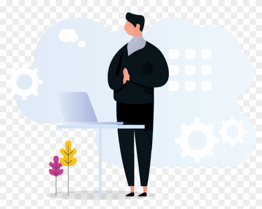 Man On Laptop With Cloud Behind Him - Illustration #1635562