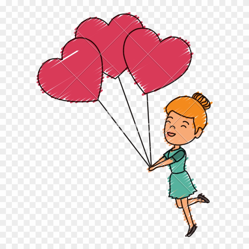 Woman With Heart Shaped Party Balloons - Cartoon - Free Transparent PNG  Clipart Images Download