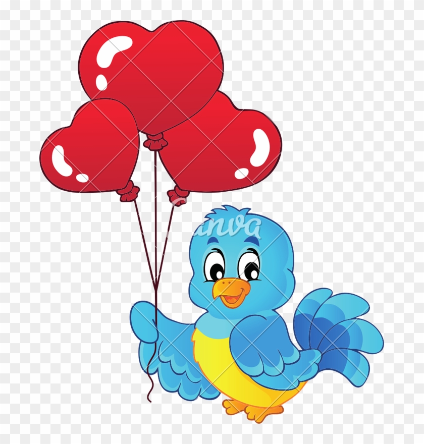 Bird With Heart Shaped Balloons Theme - Cartoon #1635857