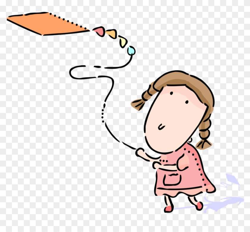Vector Illustration Of Young Child Plays Outdoors Flying - Cartoon #1637095