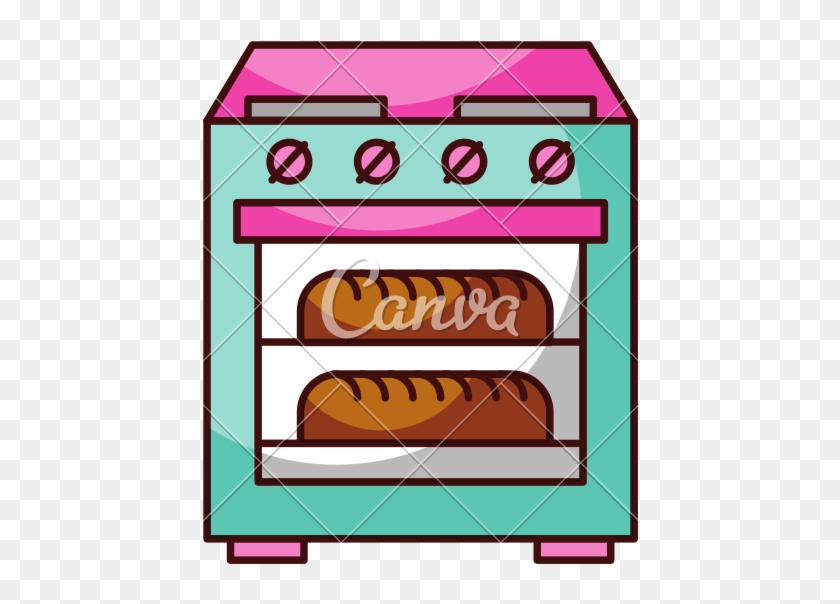 Stove Oven With Two Hot Bread Icon - Oven Illustration #1637789