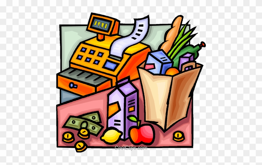 Cash Register And Groceries Royalty Free Vector Clip - Buy Groceries #1637912