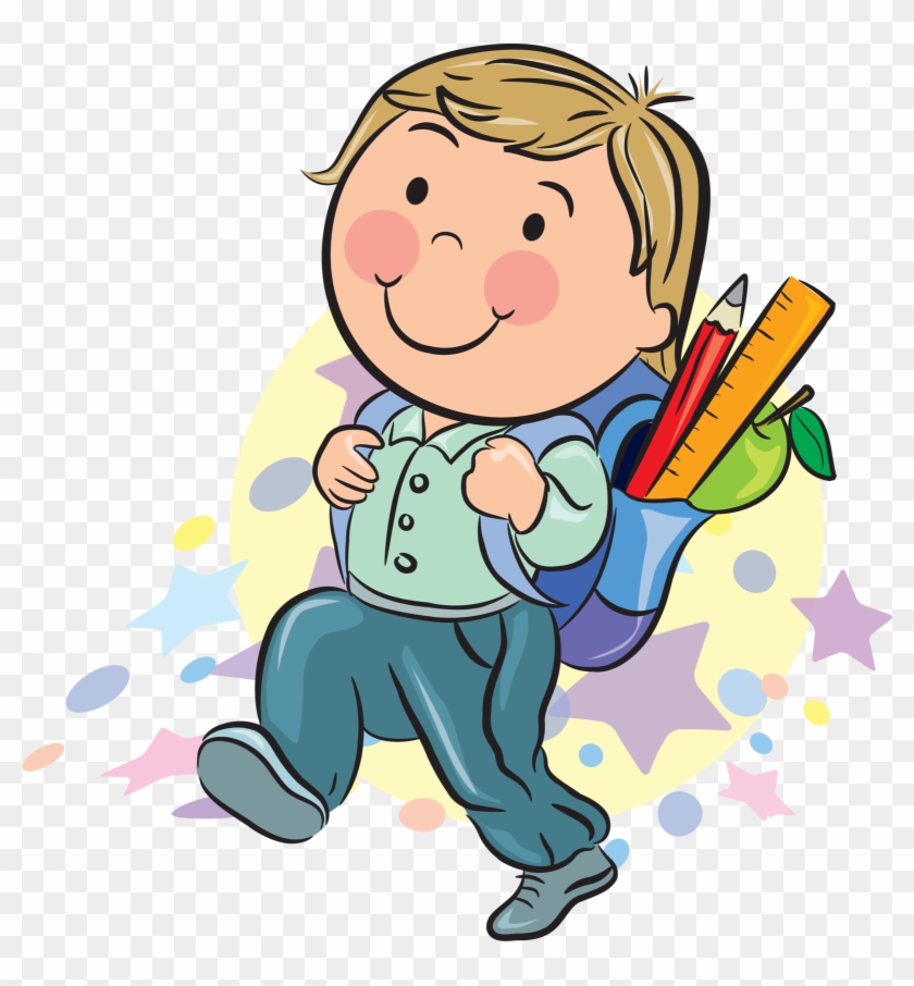 boy walking to school clipart