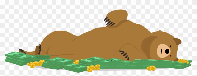 Cartoon Grizzly Bear Rolling In Money Piles With Joy - Tunnelbear Art #1638934
