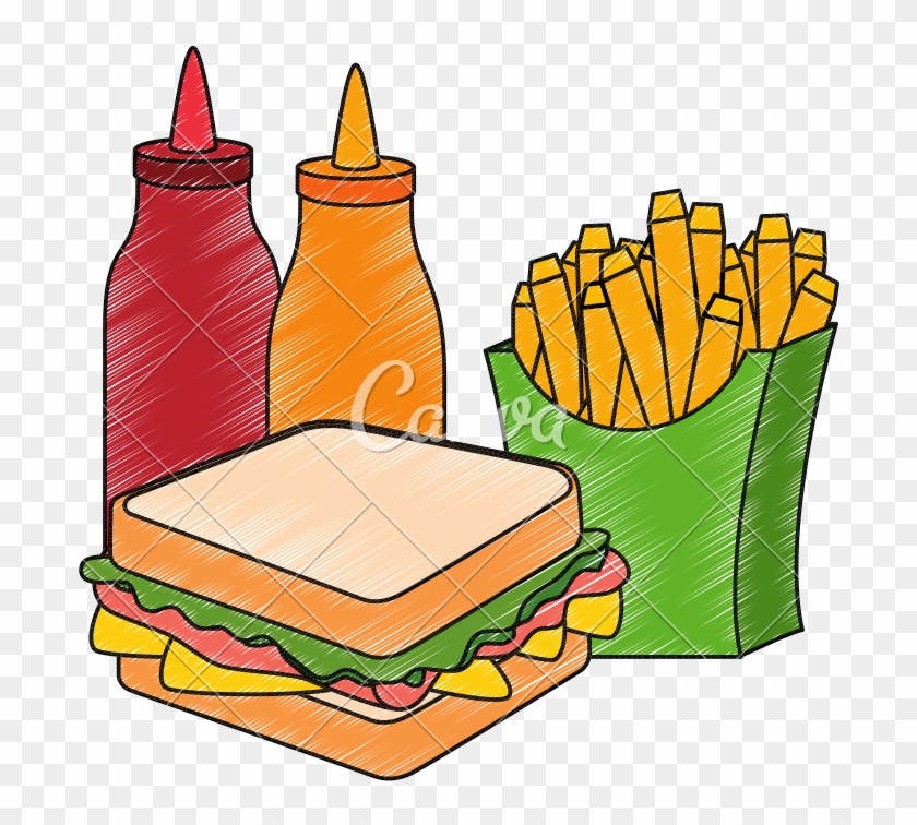 Delicious Sandwish With Sauces And French Fries - Delicious Sandwish With Sauces And French Fries #1639053